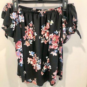 Black floral off the shoulder flowy shirt